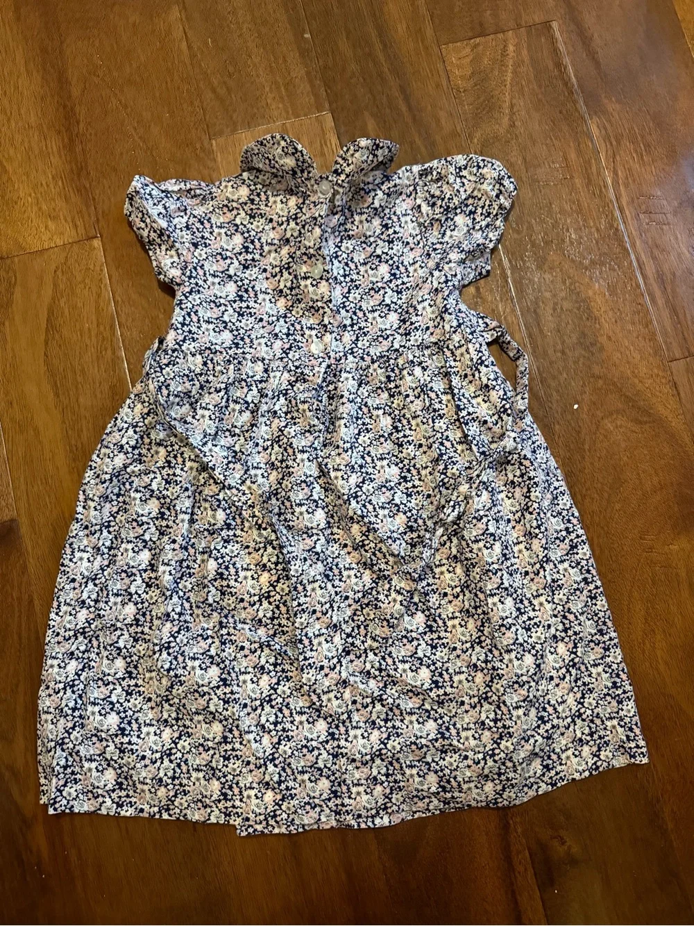 Question Everything Girls' Floral Smocked Dress in Blue and Cream